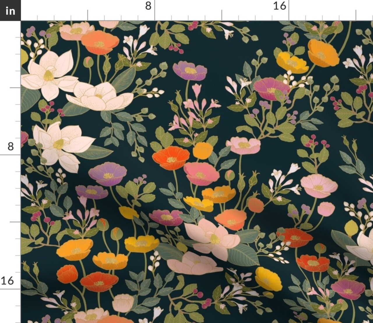 Maximalist Floral Colourful Poppies Romantic Garden Poppy Botanical Chinoiserie Custom Printed Fabric by Spoonflower Various Fabrics by the Yard or Fat Quarter